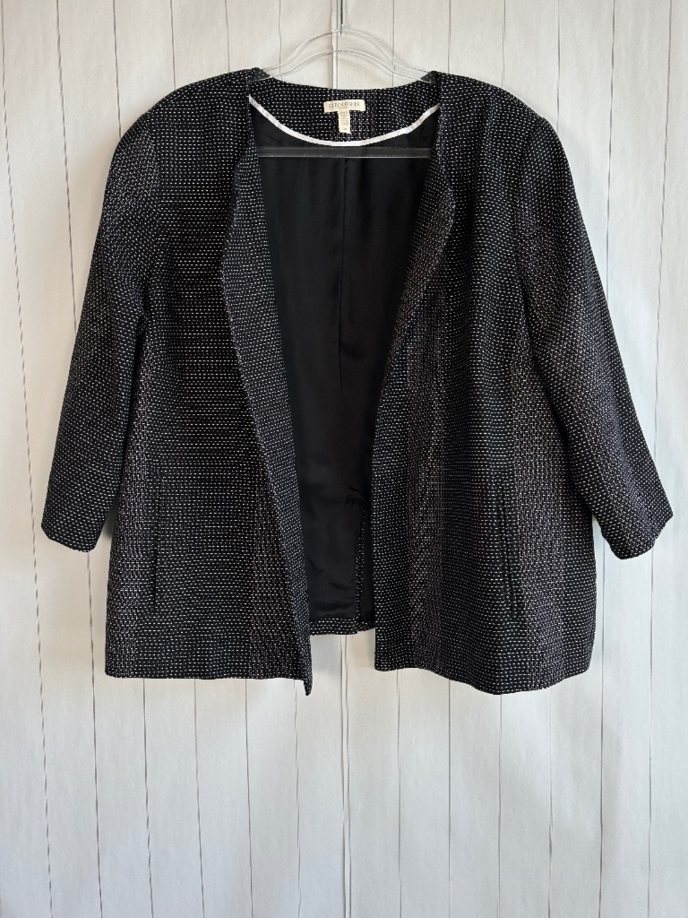 Eileen Fisher plus size 2X blazer jacket organic cotton Karume Dash black open